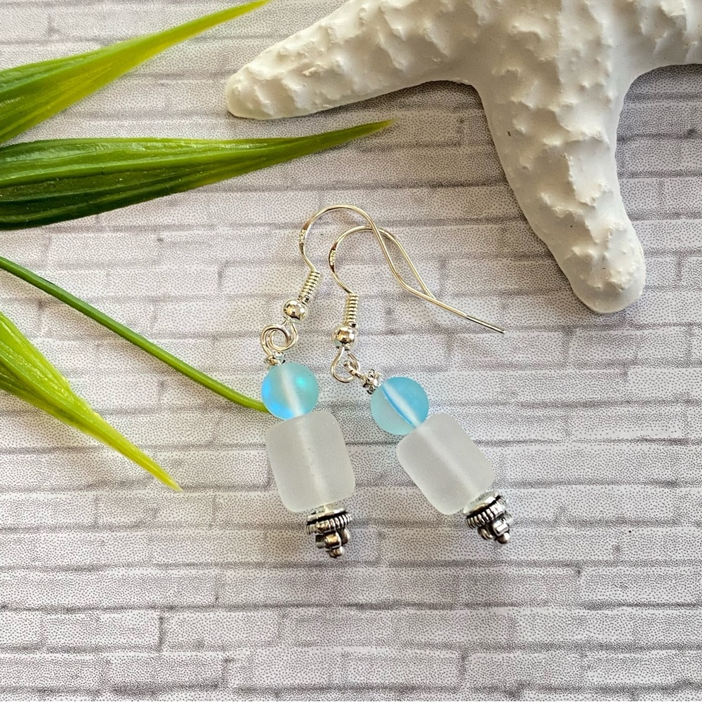 3/$25 Frosted Sea Glass Silver Earrings